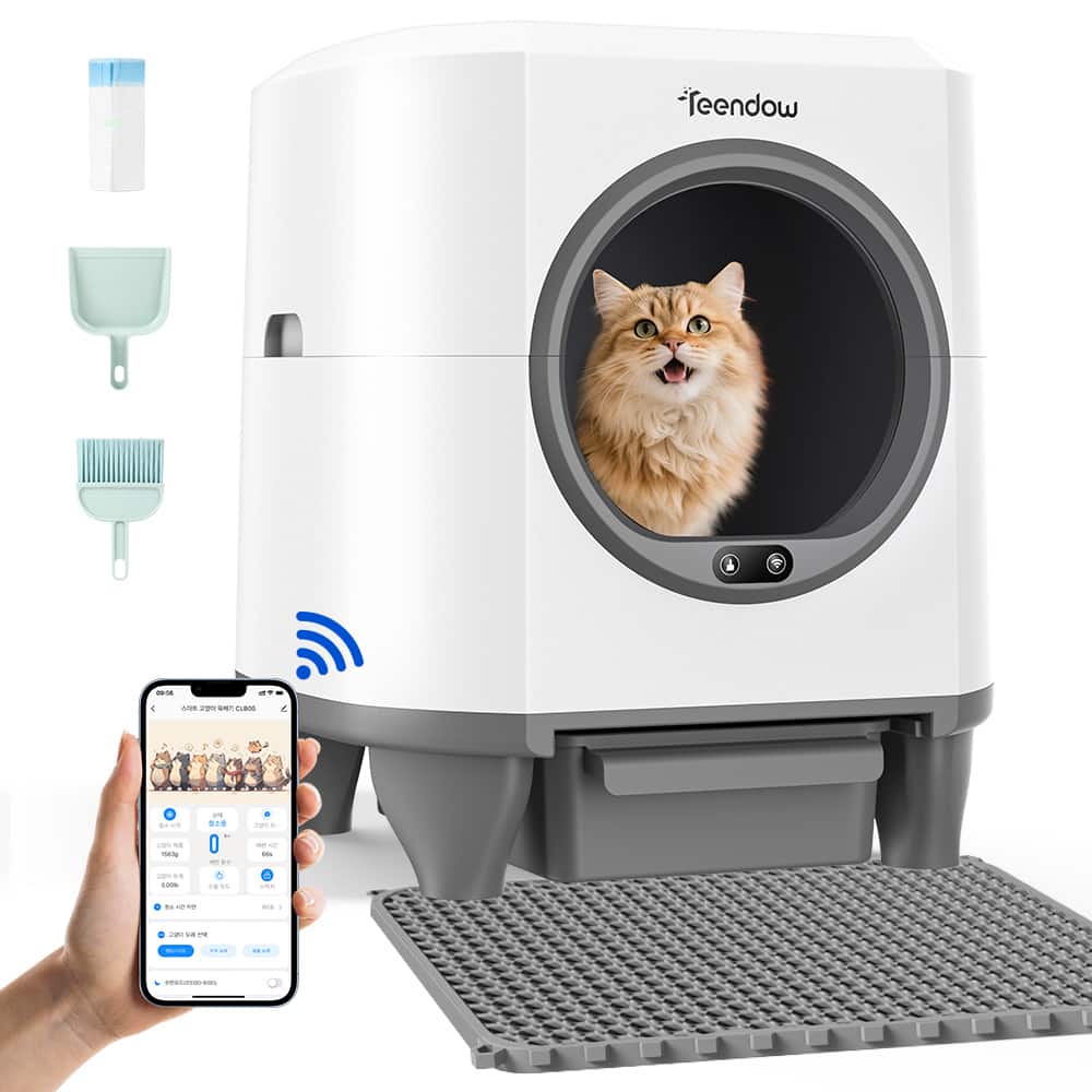 Teendow - 80L Smart Automatic Self-Cleaning Cat Litter Box for Multiple Cats, Large-Capacity Design, Odor & Smart App Control - White