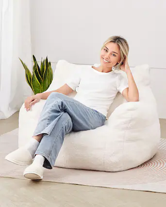 Front. VEVOR - Bean Bag Chair, 3 feet Bean Bag Chair with Soft Armrests and Storage Pocket, 25D Memory Foam Filled - White.