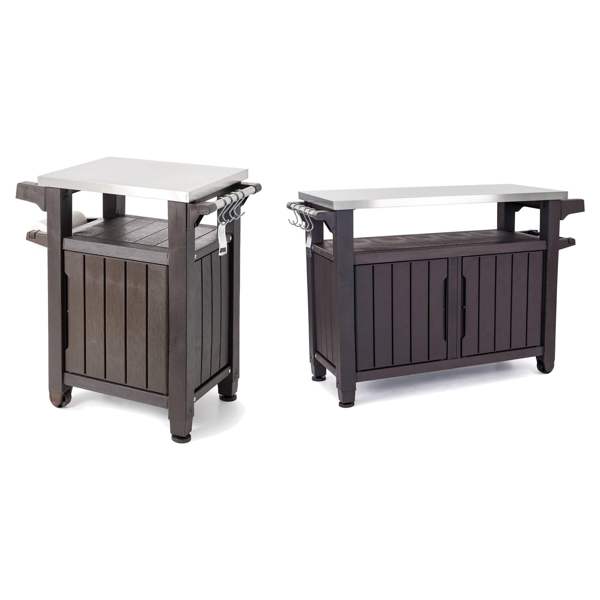 Front. Keter - Keter Unity 40 Gallon and Unity XL Rolling Bar Cart with Storage Cabinet, Brown - Dark Brown.