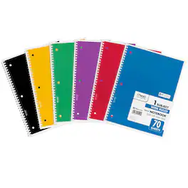 Mead - Spiral 1 Subject Notebook, Wide Ruled, 70 Sheets Per Book, Pack of 6
