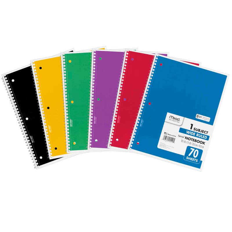 Mead SFI 1 Wide Subject Spiral Ruled Notebook, 3" x 8", 70 Sheets