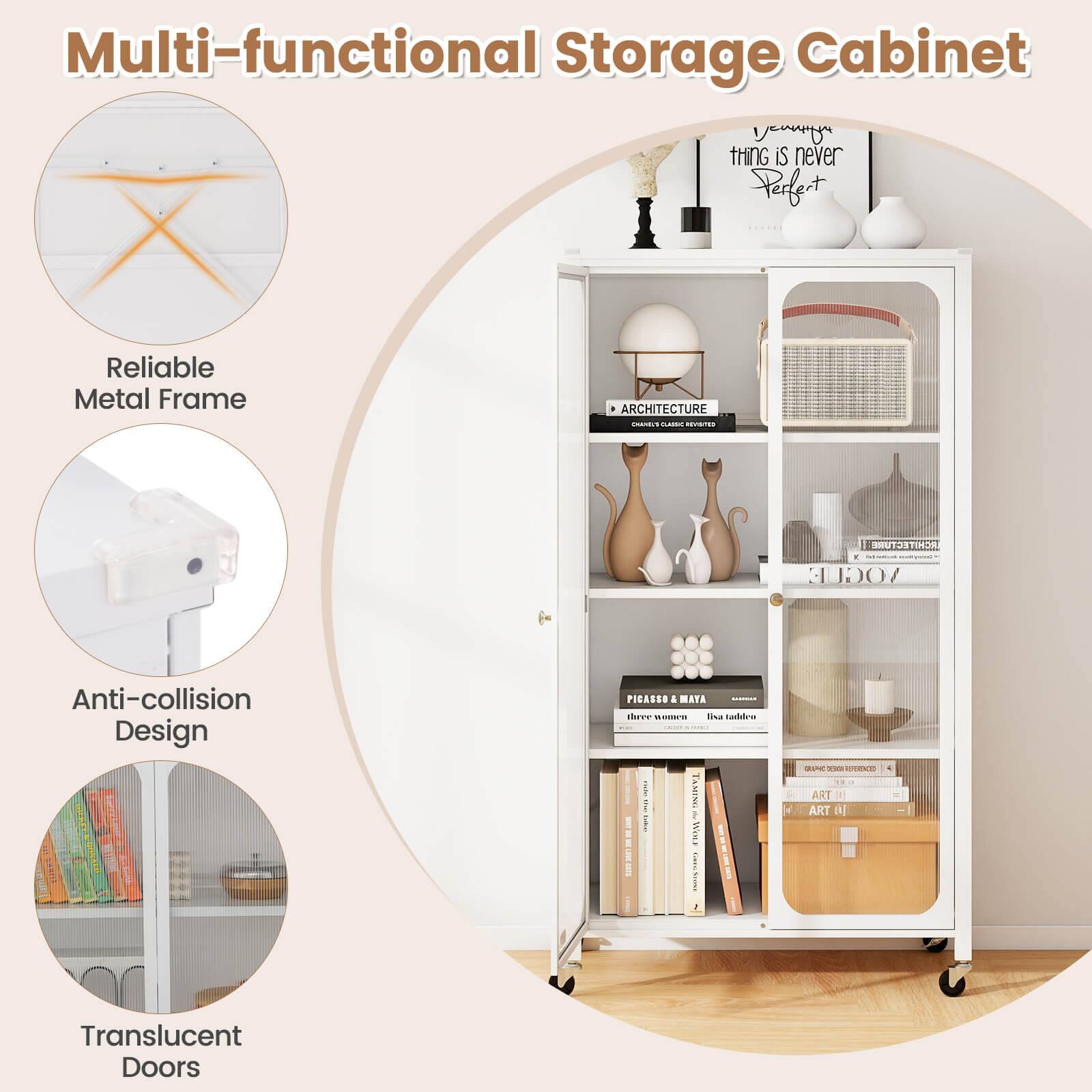 Multi-functional Storage Cabinet

Reliable Metal Frame

Anti-collision Design

Translucent Doors