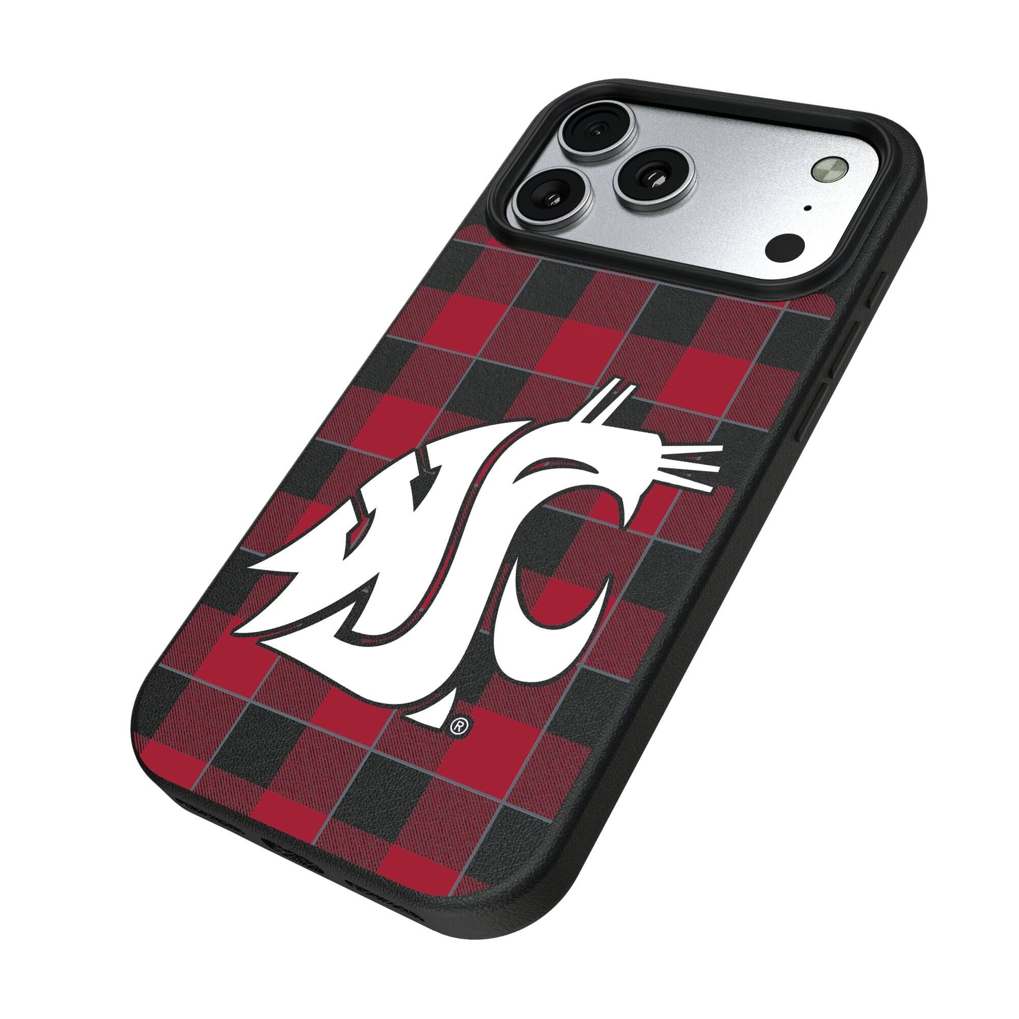 Alt View 1. Keyscaper - Washington State Cougars Plaid Magnetic Bump iPhone Case - 15 - Black.