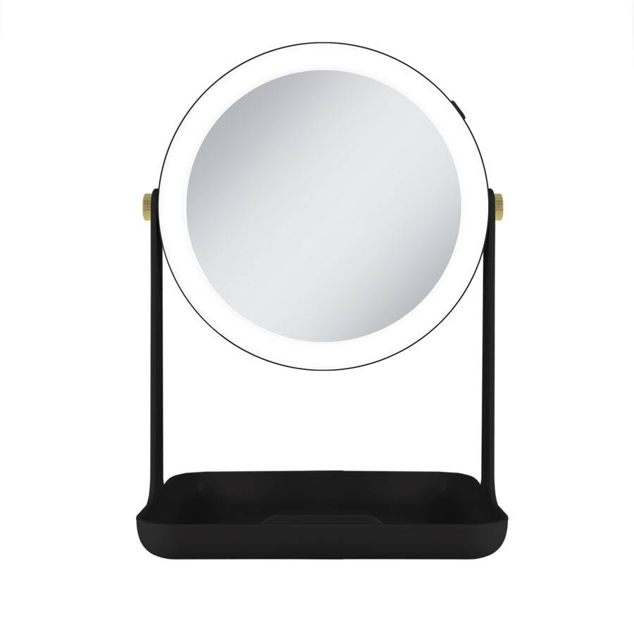 Front. Zadro - Back-to-School LED Lighted Makeup Mirror with 5X/1X Magnifications, Accessories Tray & Phone Holder - Black.