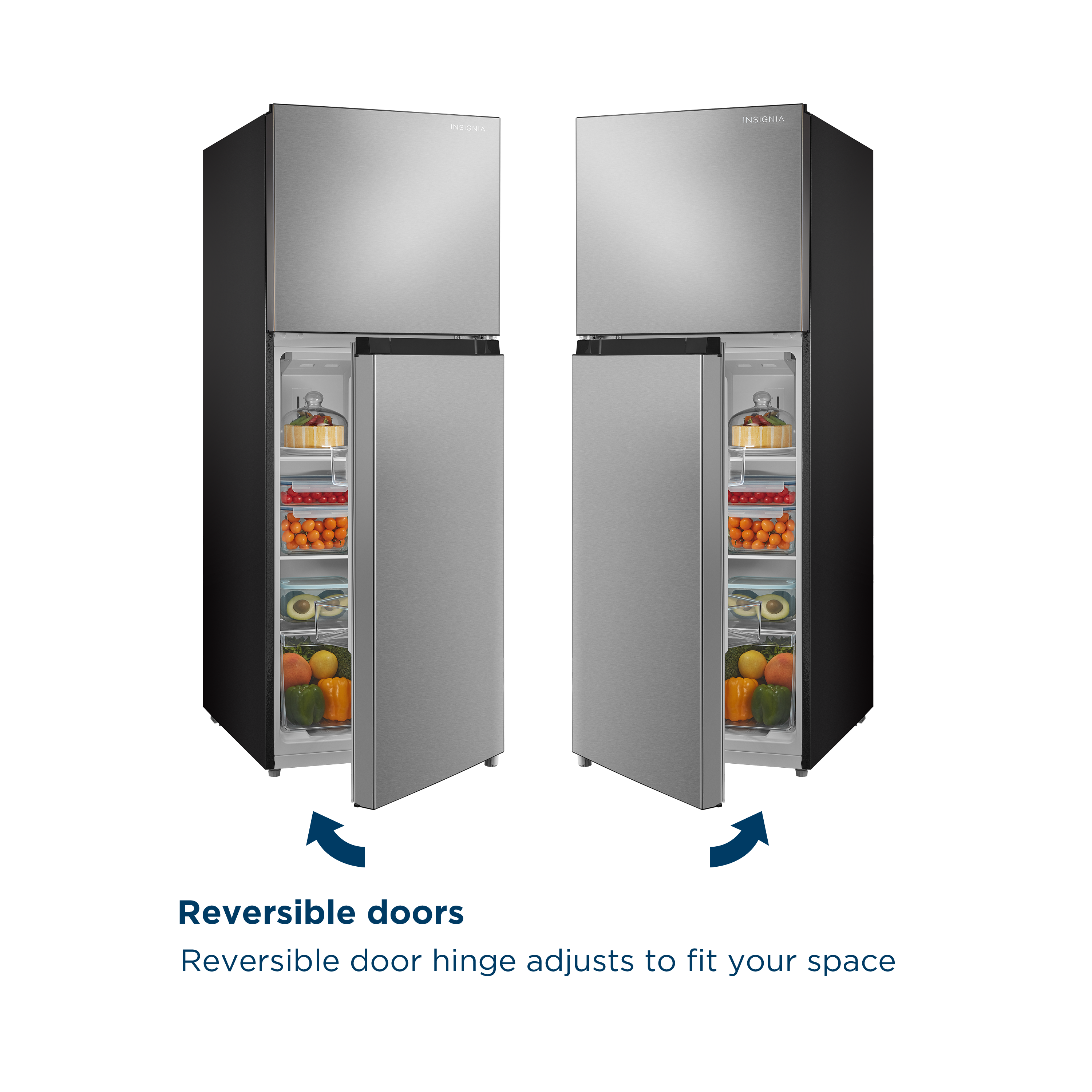 Reversible doors  
Reversible door hinge adjusts to fit your space