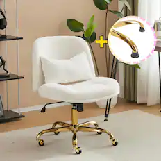 Front. Winado - Wide Criss Cross Legged Office Desk Chair with Pillow Dual-Use,Adjustable Vanity Swivel Chair for Bedroom,Home Office - Cherished White.