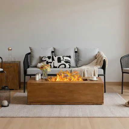 Front. Kadyn - Fire Pit Table Fire Bowl TableOutdoor Firepit Table48 x 27 Inch Outdoor Gas Fire Pit Table 50 000 BTU with Lava Rocks - Brown.