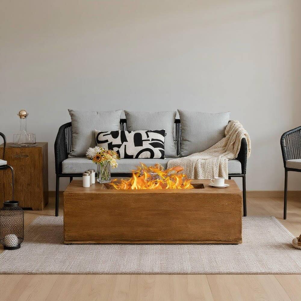 Front. Kadyn - Fire Pit Table Fire Bowl TableOutdoor Firepit Table48 x 27 Inch Outdoor Gas Fire Pit Table 50 000 BTU with Lava Rocks - Brown.