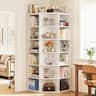 Aheaplus - 7-Tier L-Shaped Corner Cube Book Shelf with Top Table: Wooden Cubby Storage for Small Spaces, Home Office, Bedroom - White