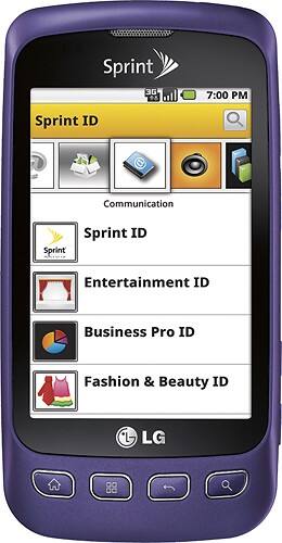Front Standard. LG - Optimus S Mobile Phone - Purple (Sprint).