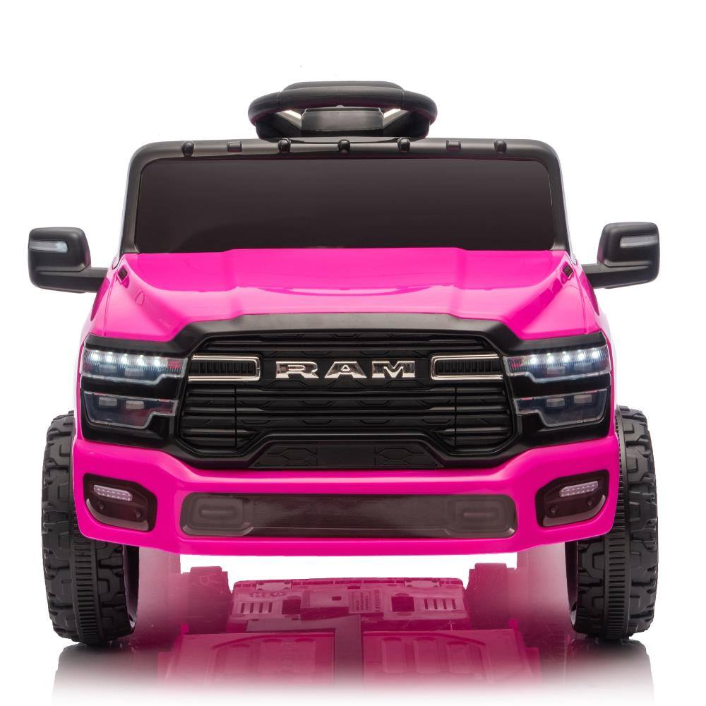 Back. BreeBe - Licensed Dodge RAM 3500 12V Kids Ride On Truck w/ Remote, 2WD, Rear Suspension, LED Lights, Music, Bluetooth, Ages 3-6 - Pink.