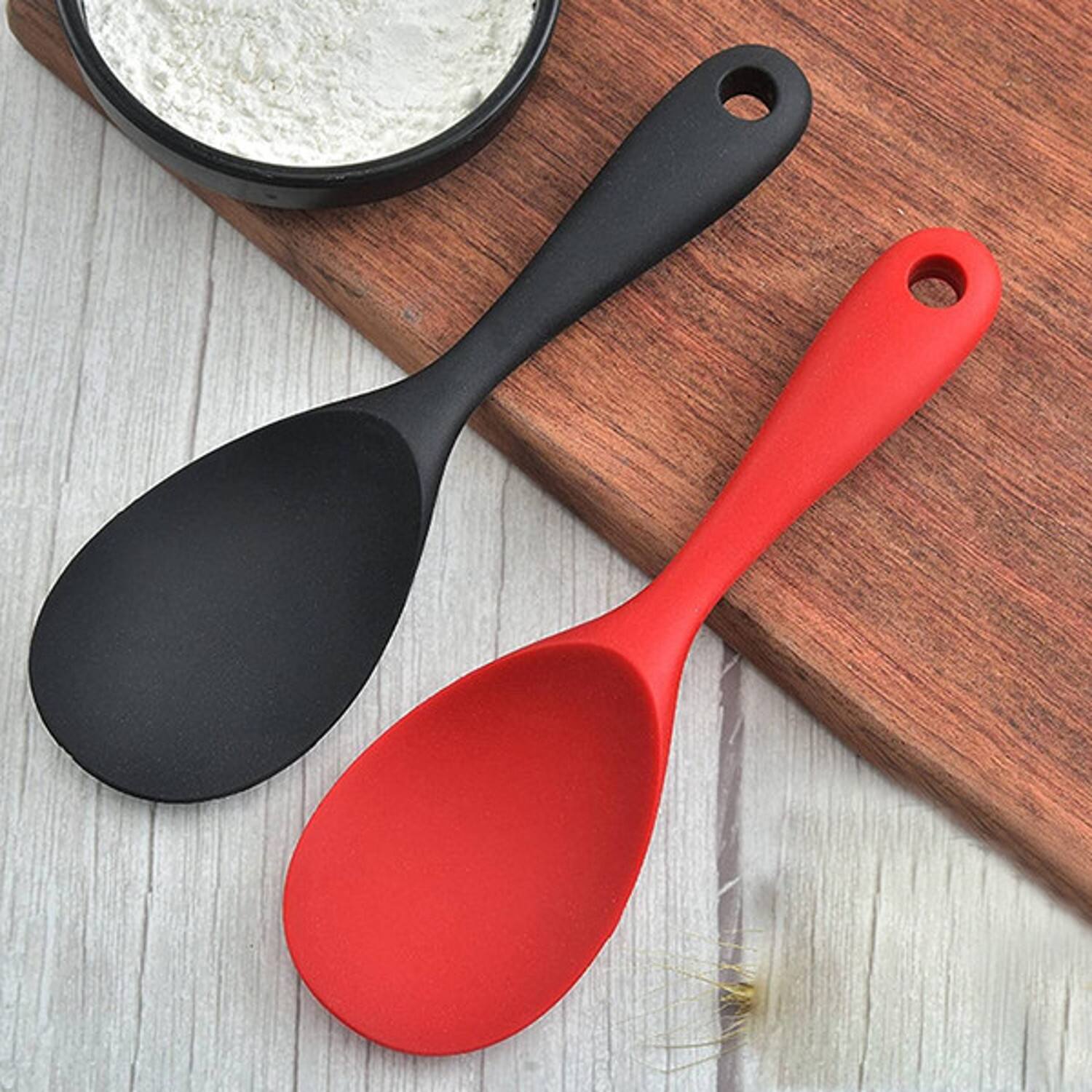 Angle. Giantpower - Non-stick Silicone Rice Spoon Paddle - Black - Black.
