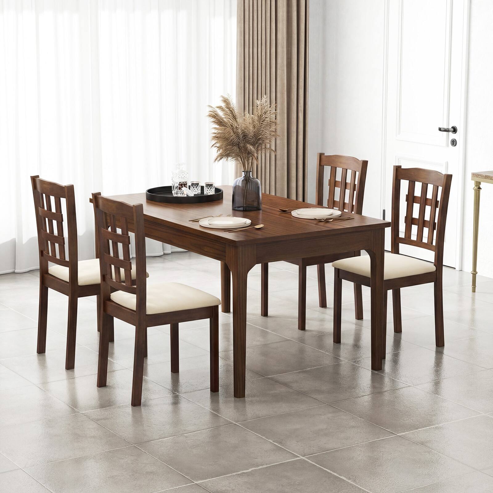 Alt View 4. Costway - Costway Farmhouse Armless Dining Chair Set of 2 with Upholstered Seat, Rubber Wood Legs - Oak,Grey.
