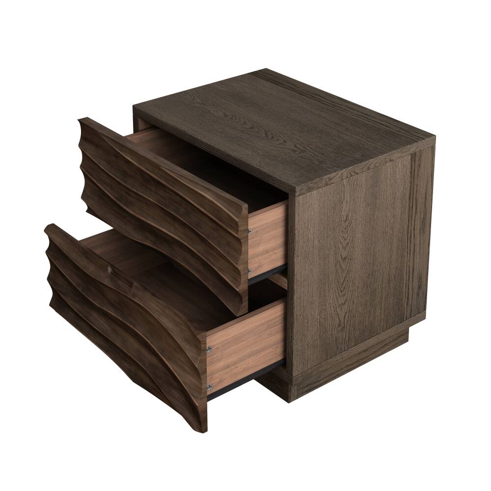 Alt View 1. JUJABU - Brown Solid Wood Nightstands, Bedside Table with 2 Drawers for Living Room - Brown.