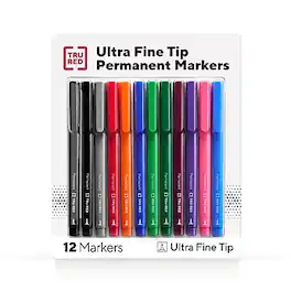 TRU RED - TRU RED™ Pen Permanent Markers, Ultra Fine Tip, Assorted, 12/Pack (TR54531)
