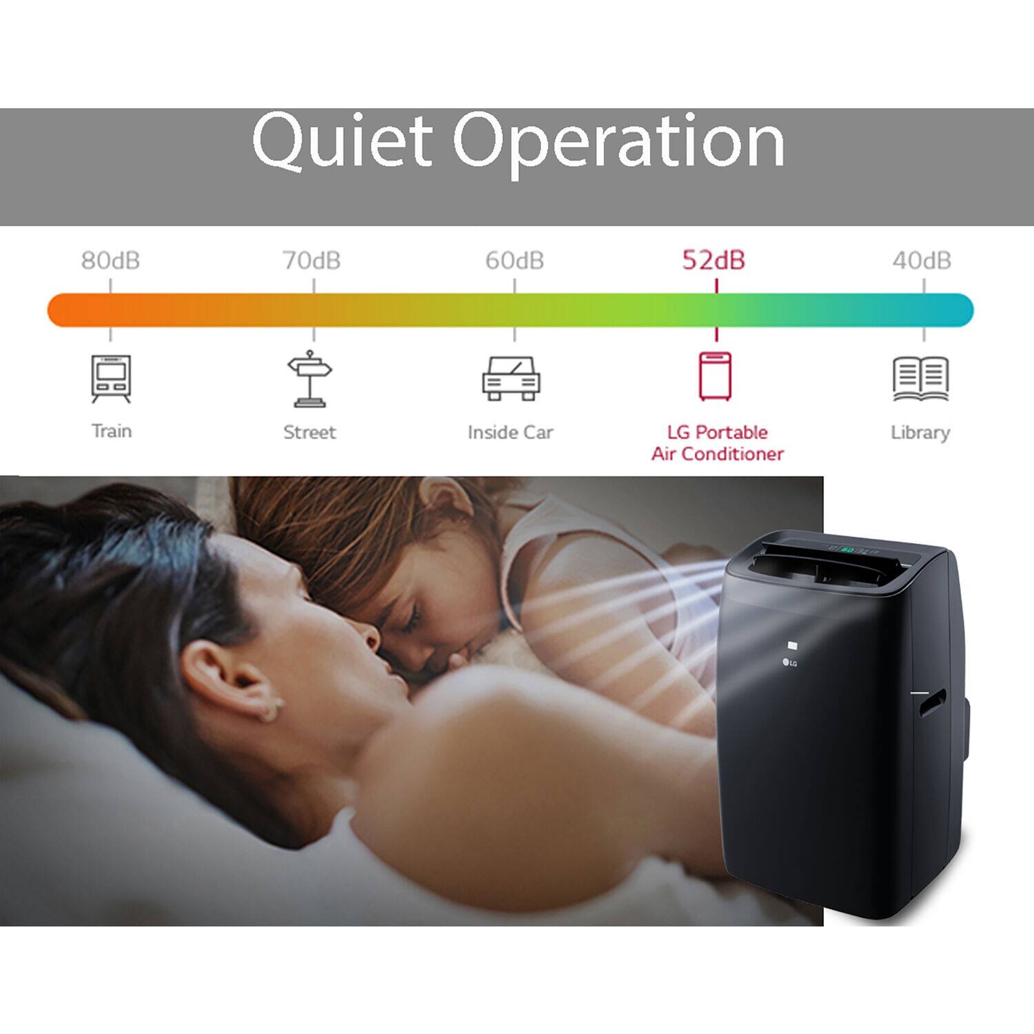 Quiet Operation  
80dB Train  
70dB Street  
60dB Inside Car  
52dB LG Portable Air Conditioner  
40dB Library