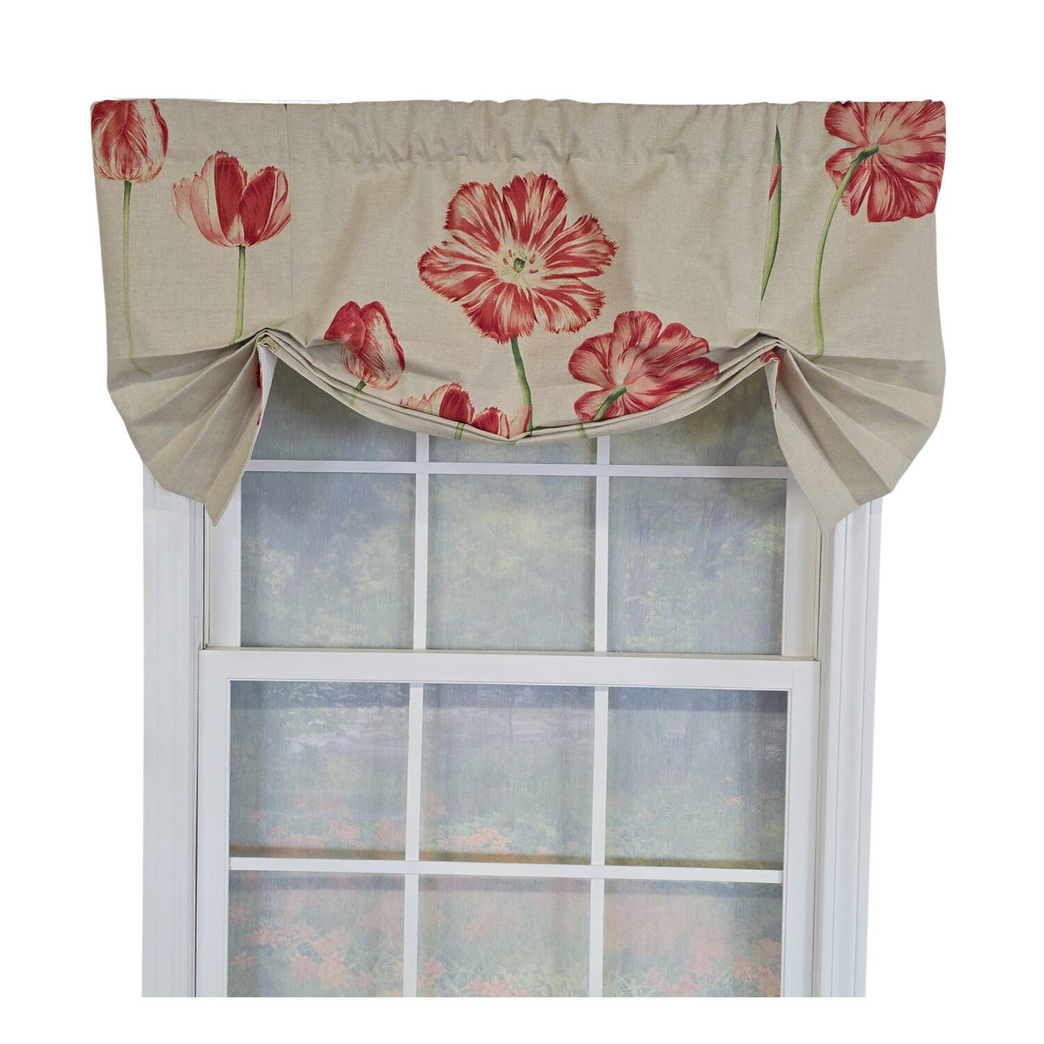 Front. RLF Home - RLF Home 100% Cotton La Tulipe Butterfly With Poly/Cotton Ivory lining Rod Pocket Valance 50" x 16" Linen - Linen.