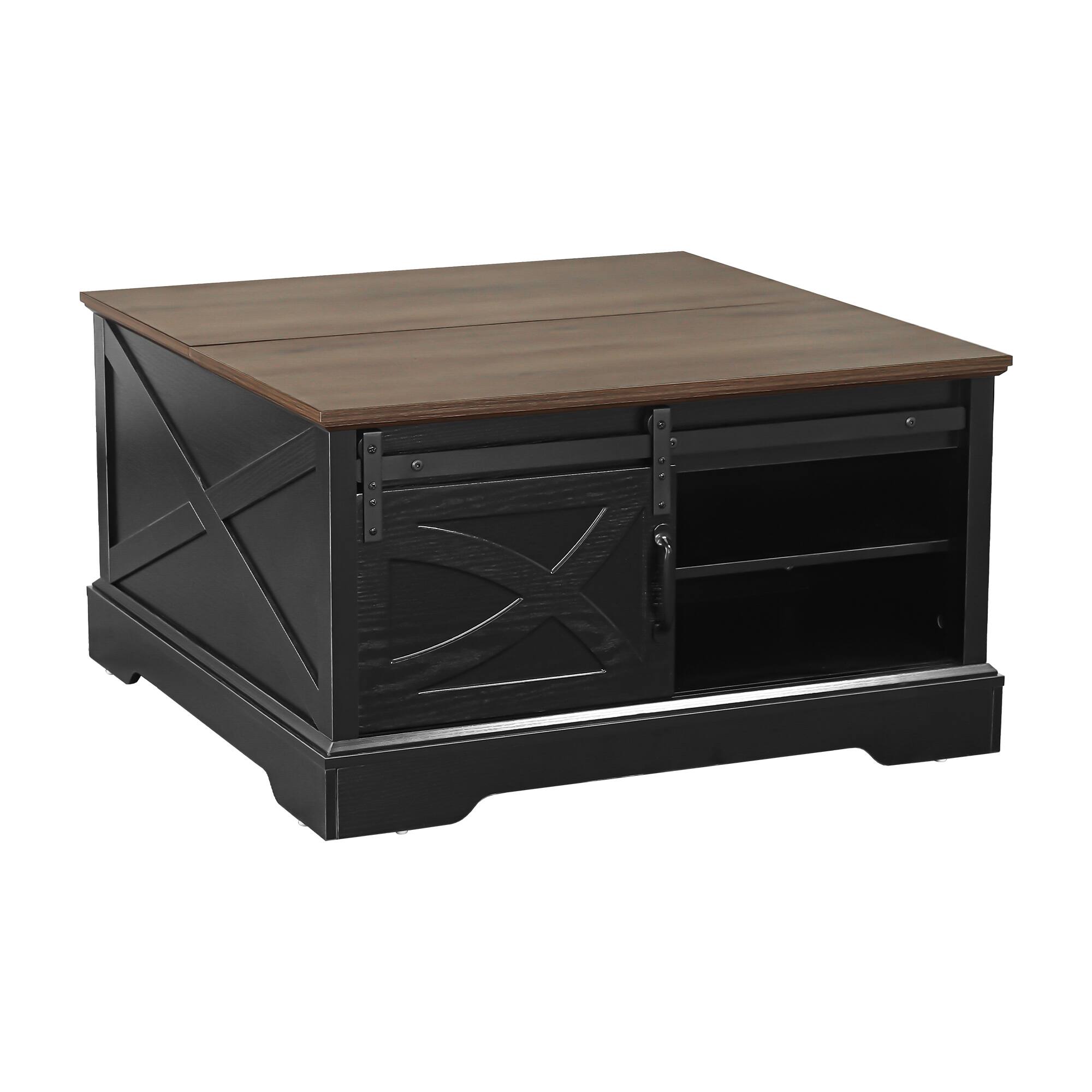 Alt View 2. Ihomeadore - 31.5" Farmhouse Wood Square Lift-Top Coffee Table with Sliding Barn Door and Storage - Black.