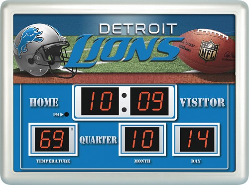 Team Sports America Bluetooth Scoreboard Wall Clock Detroit Lions Team Color 23 