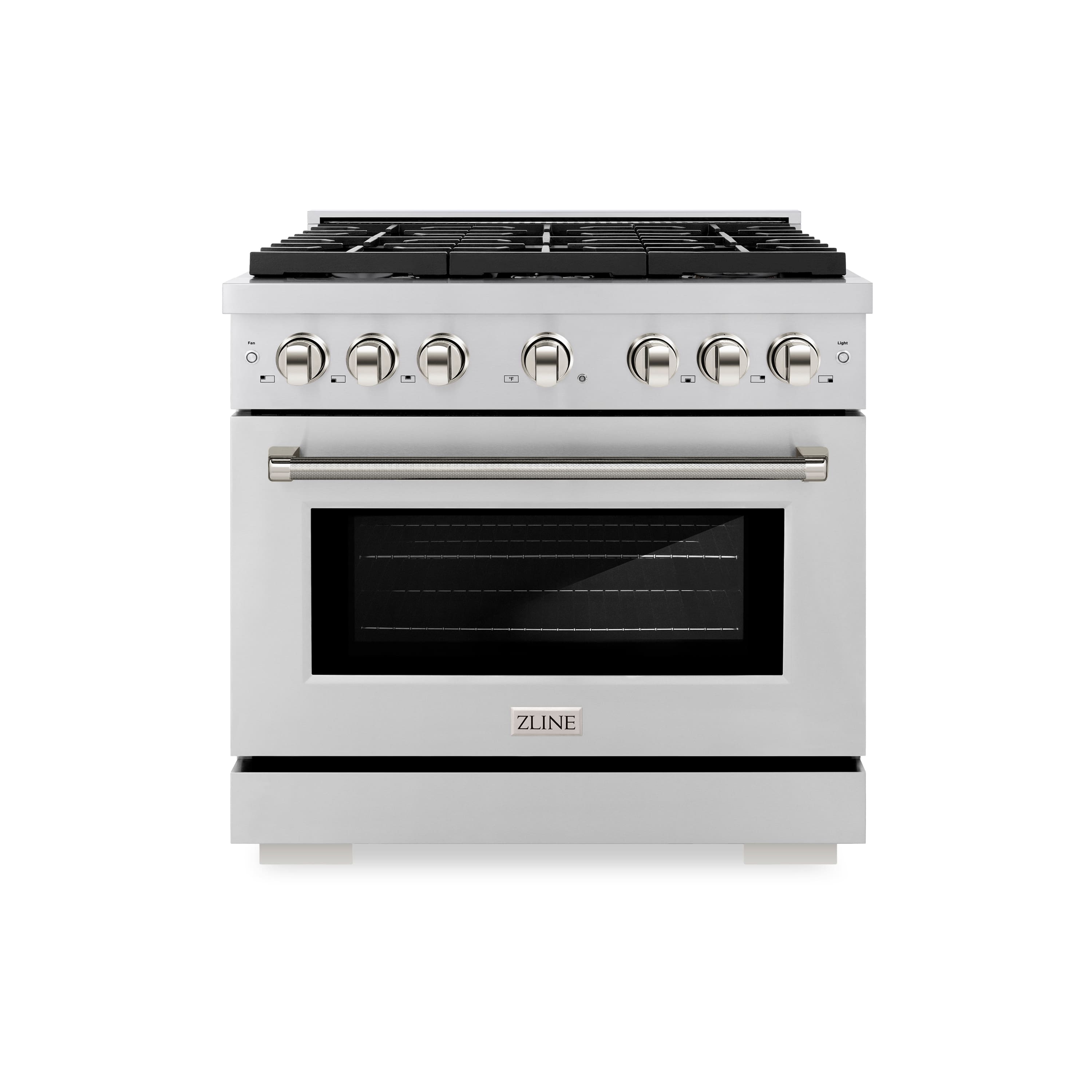 ZLINE Autograph 36 in. 5.2 cu. ft. Freestanding Paramount Dual Fuel Range in Stainless Steel with Nickel Helix Handle Front