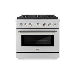 ZLINE - Autograph 36 in. 5.2 cu. ft. Freestanding Paramount Dual Fuel Range in Stainless Steel with Nickel Helix Handle - Stainless Steel