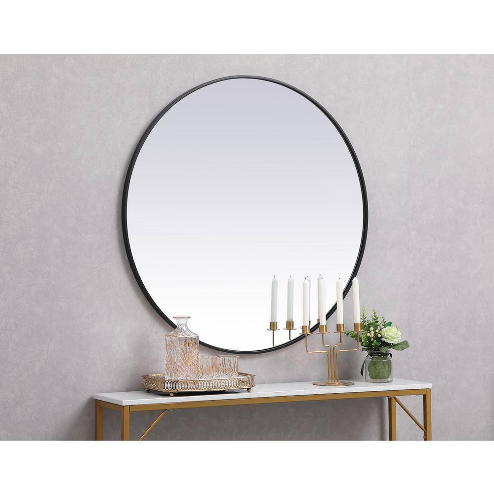 Alt View 1. Elegant Decor - Metal frame round mirror 39 inch in Black - Black.