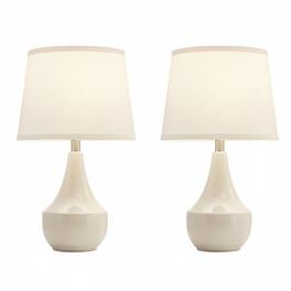 FINEAK - Set of 2 18.63” Ceramic Table Lamps - Modern Nightstand Lamps with Rocker Switch & LED Bulbs - Cream;White