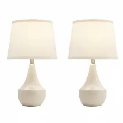 Front. FINEAK - Set of 2 18.63” Ceramic Table Lamps - Modern Nightstand Lamps with Rocker Switch & LED Bulbs - Cream;White.