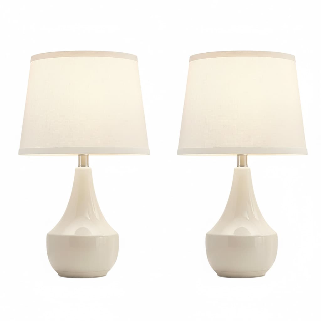 Front. FINEAK - Set of 2 18.63” Ceramic Table Lamps - Modern Nightstand Lamps with Rocker Switch & LED Bulbs - Cream；White.
