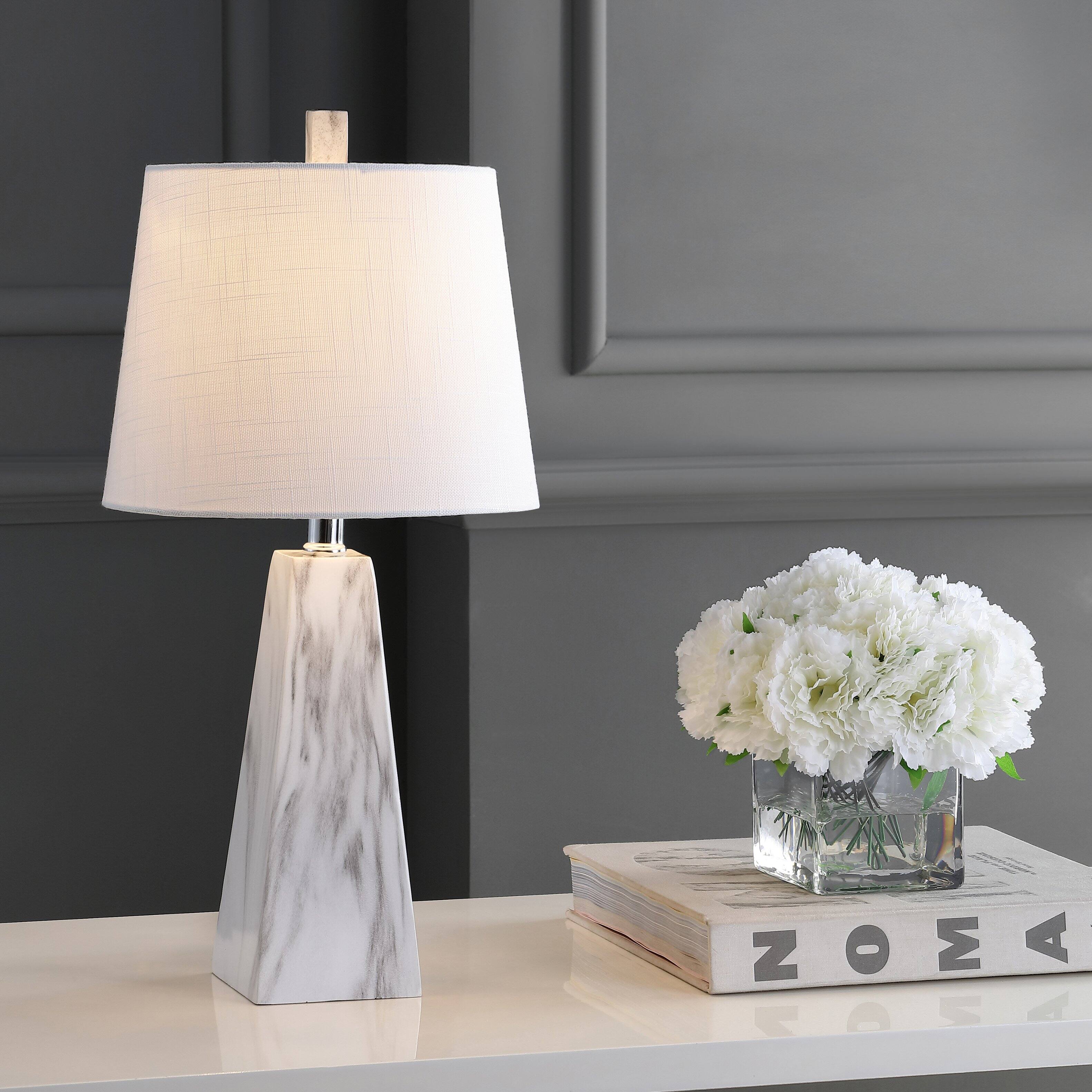 Alt View 1. Jonathan Y - Owen 20.5" Contemporary Resin LED Table Lamp, White Marble Finish - White Marble Finish.