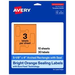 Avery - Avery® Sealing Labels, 5-1/8" x 4", Bright 30 Total - Orange