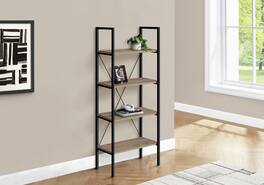 TinyHomie - Bookshelf Bookcase 4 Tier 48in H Brown Laminate Black Metal - taupe