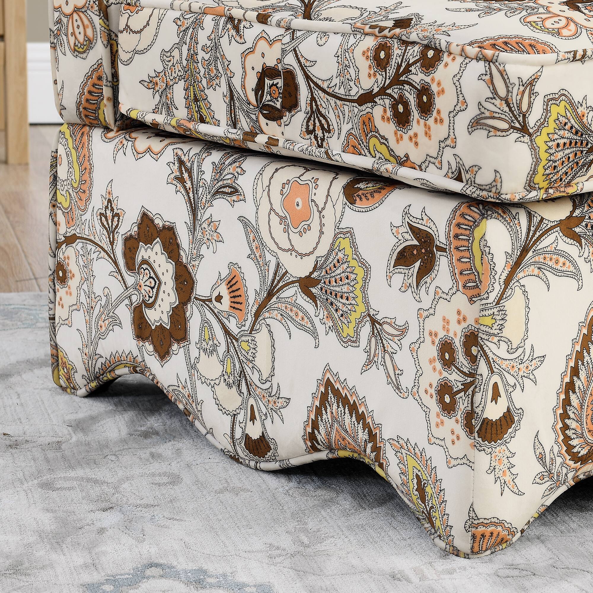 Alt View 5. Trinkets Crazed - Flannel Upholstered Accent Chair-Retro Single Sofa Chair with Floral Pattern, Armless Lounge Chair with Pillow - Brown.