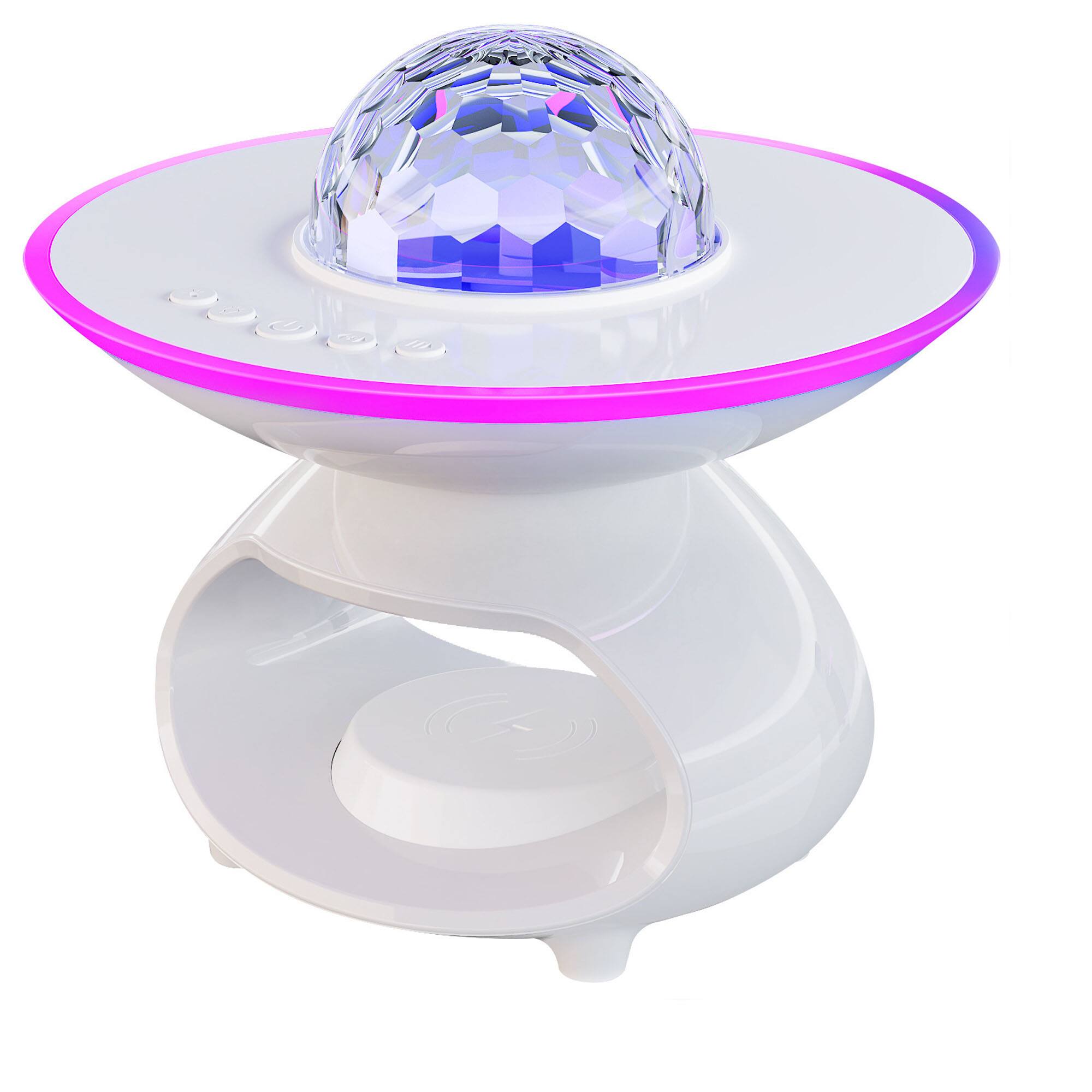 Front. YONWAY - Mobile Wireless Charging, Bluetooth Speaker and Projector Night Light All-in-One, Remote Control Light for Bedroom.