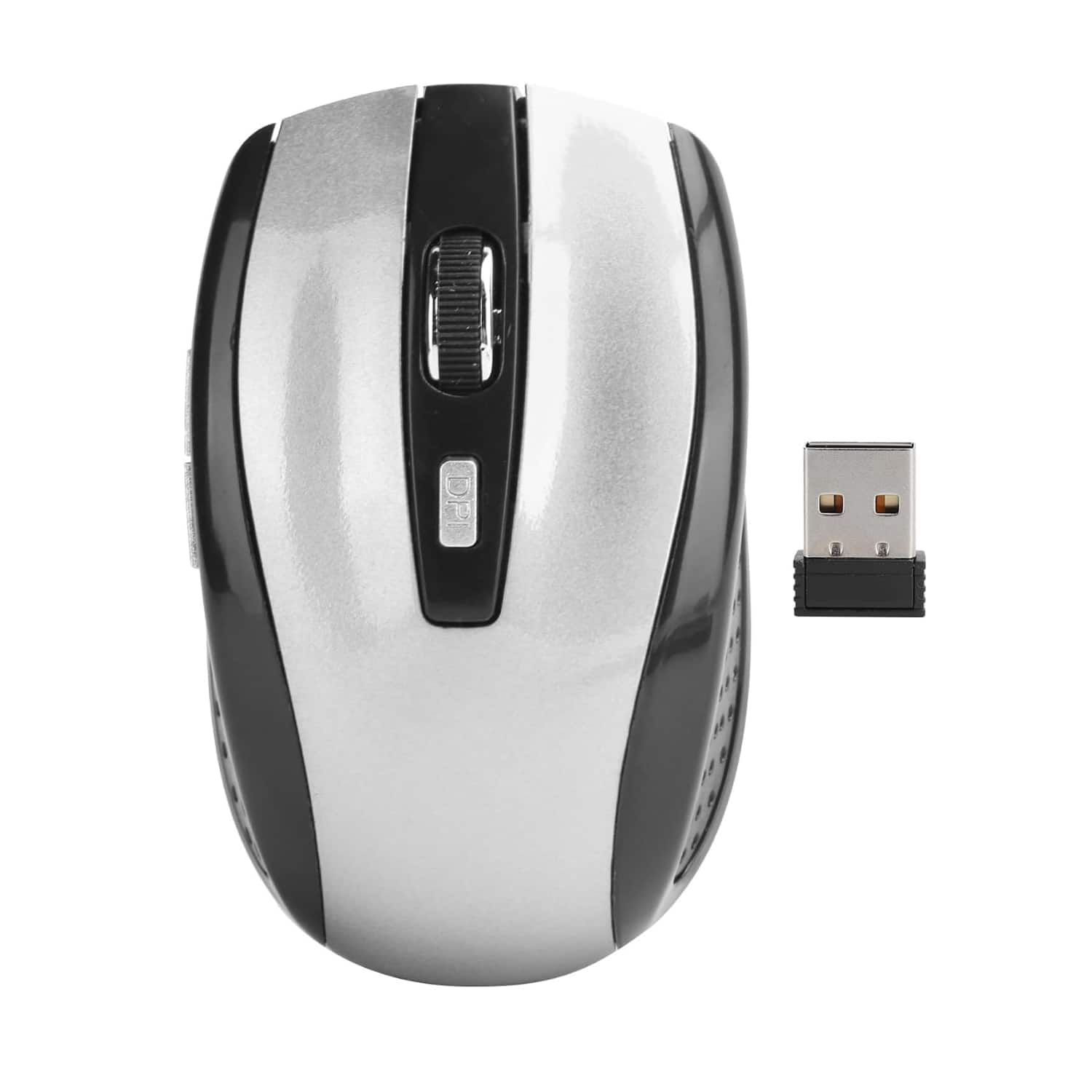 Front. Stock Preferred - 2.4GHz Wireless Optical Mouse with USB Receiver Silver - Silver.
