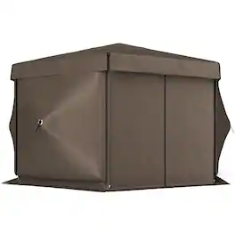 Outsunny - x 12' Hexagonal Pop Up Gazebo Canopy Tent with 5 Sidewalls - Brown