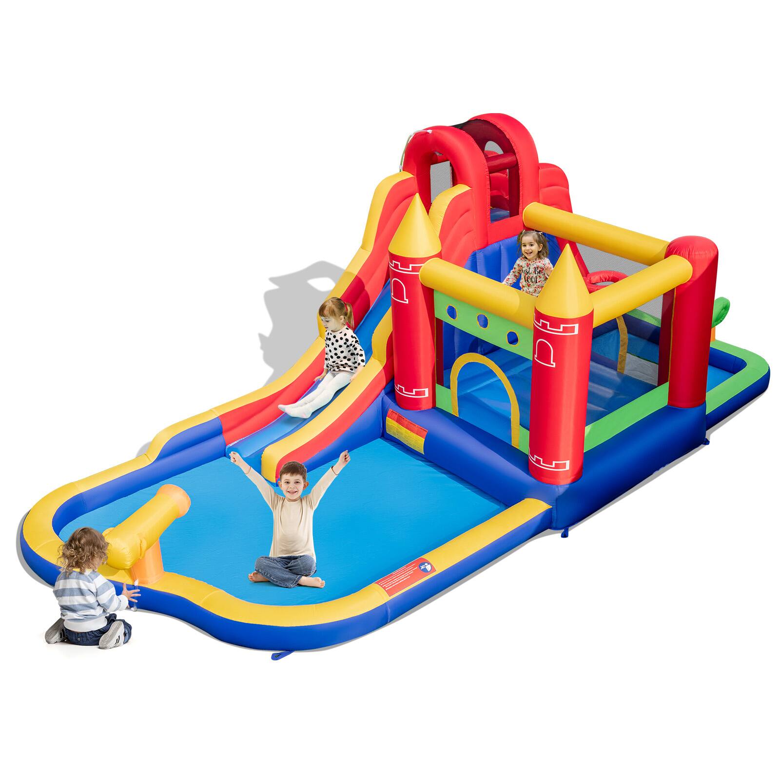 Front. Ecooso - 9-in-1 Inflatable Bounce House Water Park w/ Slide & Splash Pool for Yard Parties.