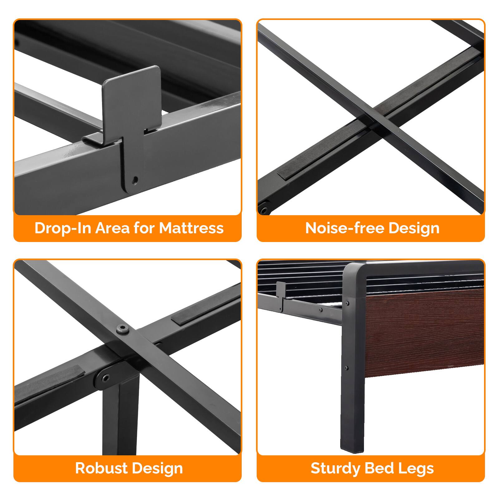 - Drop-In Area for Mattress
- Noise-free Design
- Robust Design
- Sturdy Bed Legs
