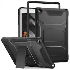 Front. DTTO - iPad 10.2 inch Case for 7th/8th/9th Gen (2019-2021) with Screen Protector, Shockproof Cover and Kickstand - Black.