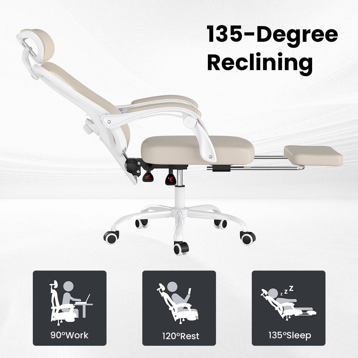 135-Degree Reclining

90° Work

120° Rest

135° Sleep