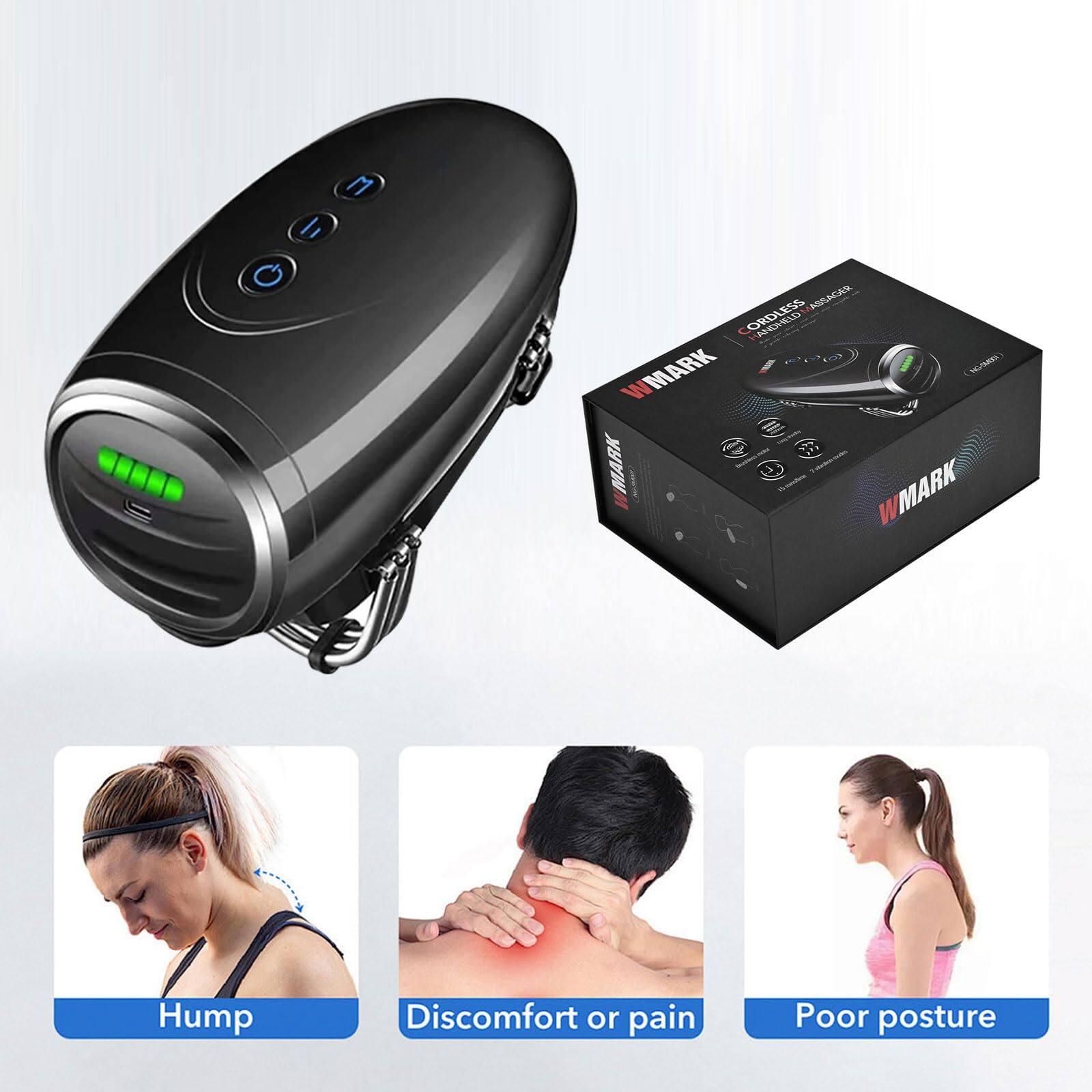 Sure, here is the corrected and grouped text from the image:

---

**W MARK**

**Cordless Massager**

**Hump**

**Discomfort or pain**

**Poor posture**

---

**W MARK**

**Cordless Massager**

**Hump**

**Discomfort or pain**

**Poor posture**

---