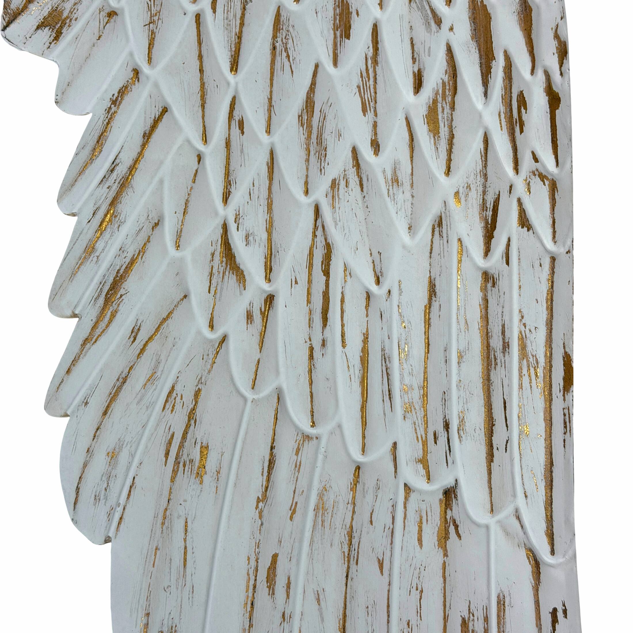 Alt View 7. Zeckos - Metal Angel Wings Wall Sculpture Distressed White with Gold Accents 34 Inch Wide - White.