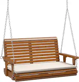 Winado - 4 FT Wooden Porch Swing, Heavy Duty 880 LBS Patio Swings with Cushions, Adjustable Chains for Outdoor Yard Garden Porch - Brown
