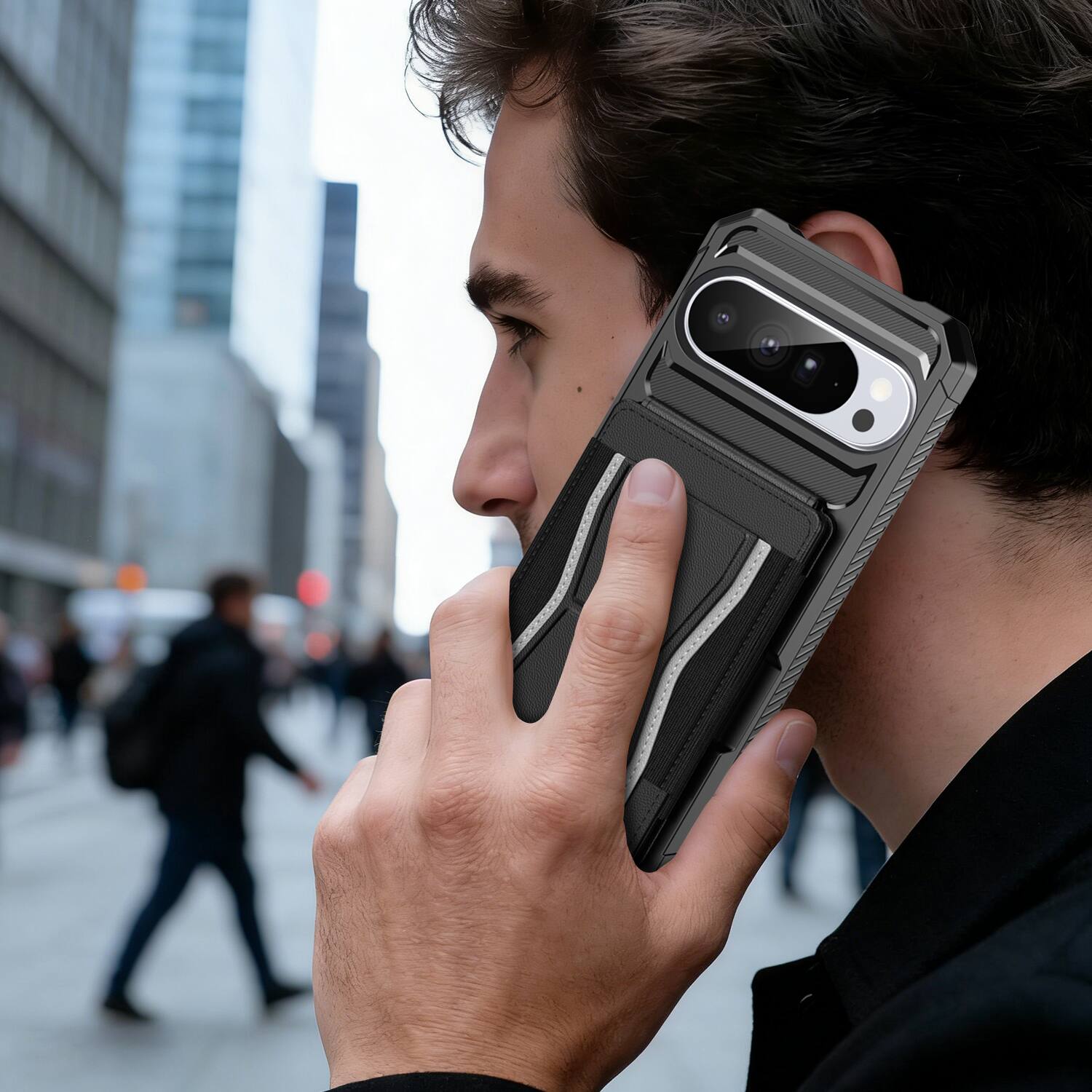 Alt View 3. Dteck - Rugged Wallet Phone Case for Google Pixel 11 Pro, Shockproof Protective Cover with Elastic Card Holder and Kickstand - Black.