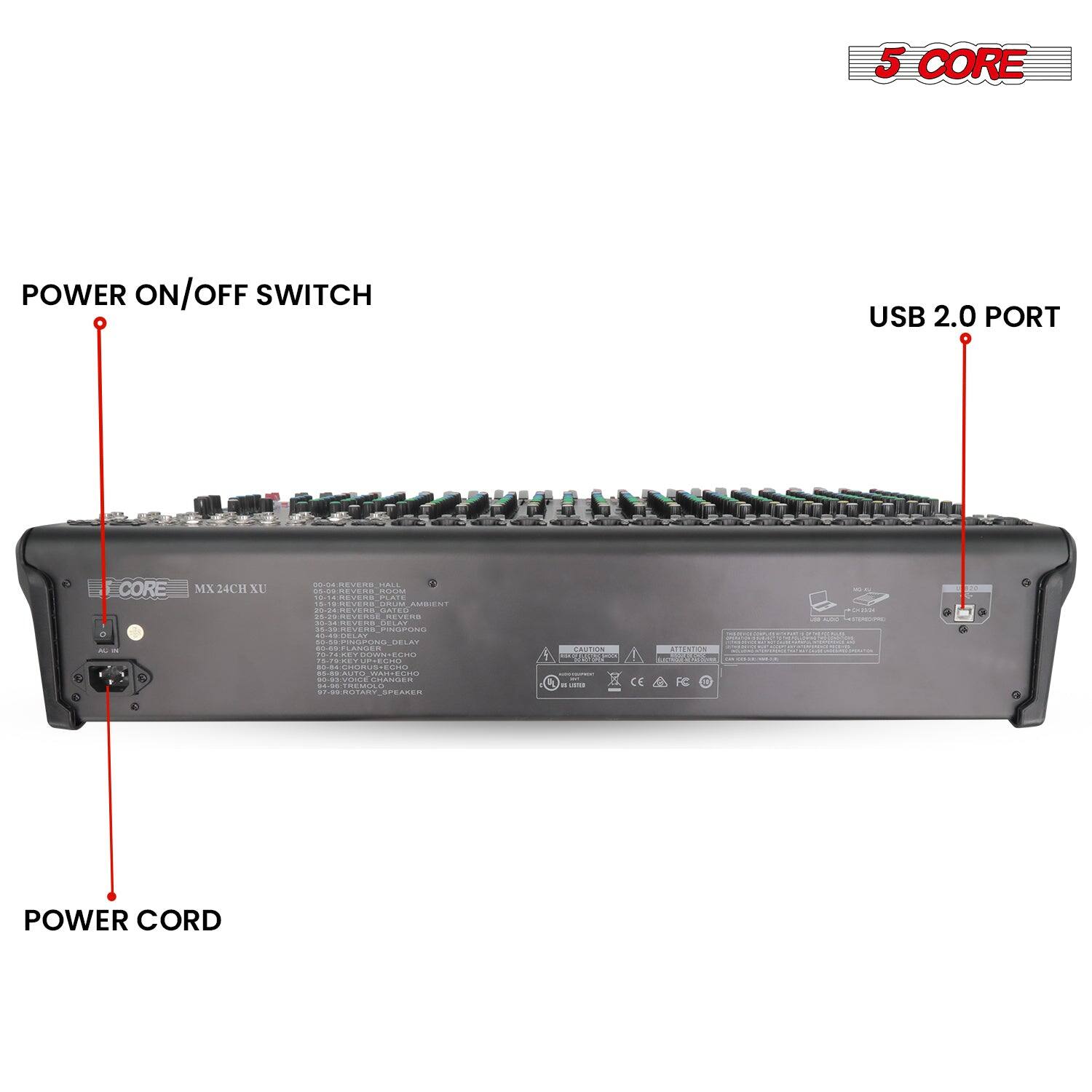 5 CORE

POWER ON/OFF SWITCH

USB 2.0 PORT

POWER CORD

MX 24CH XU

5 CORE