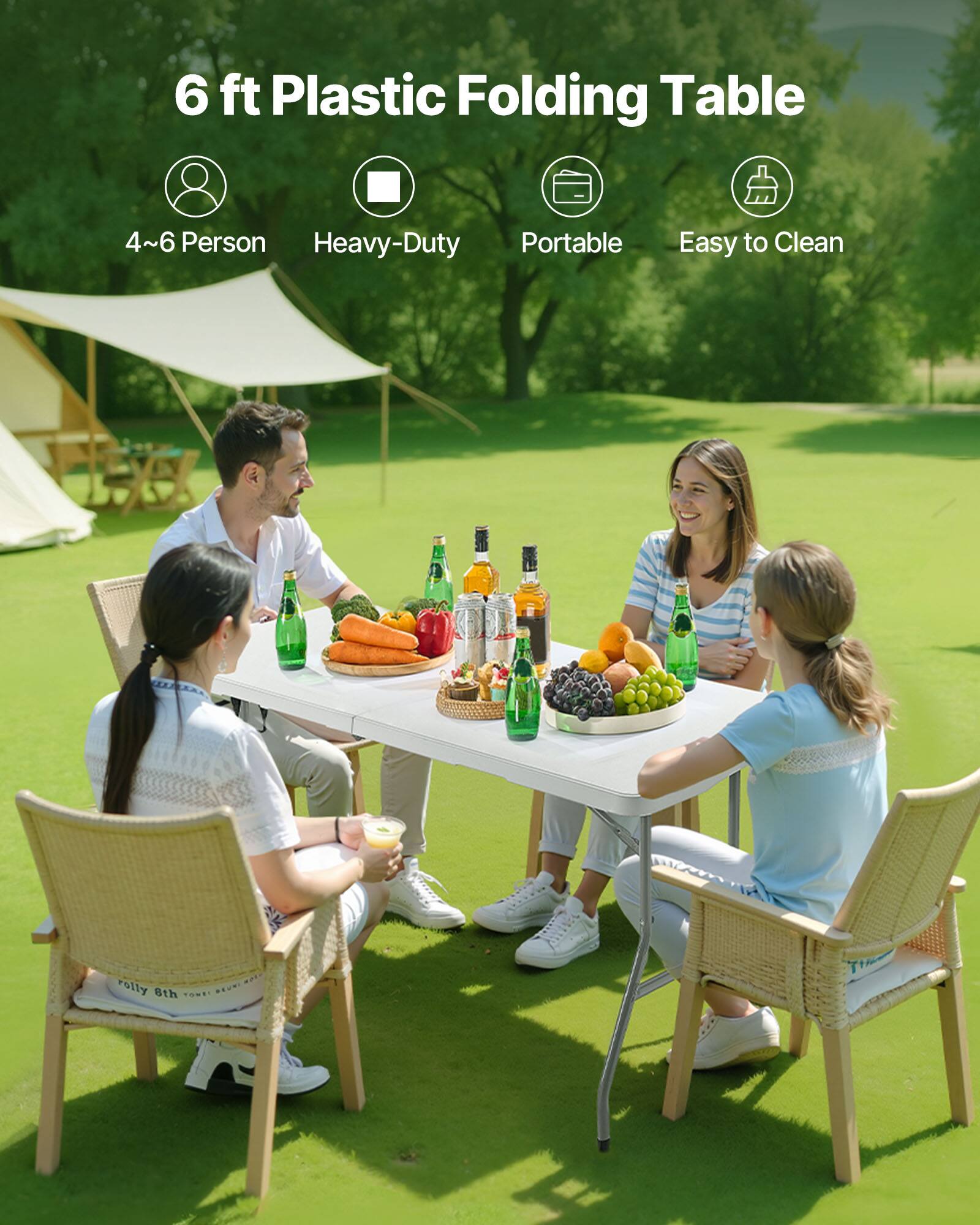 6 ft Plastic Folding Table

- 4~6 Person
- Heavy-Duty
- Portable
- Easy to Clean