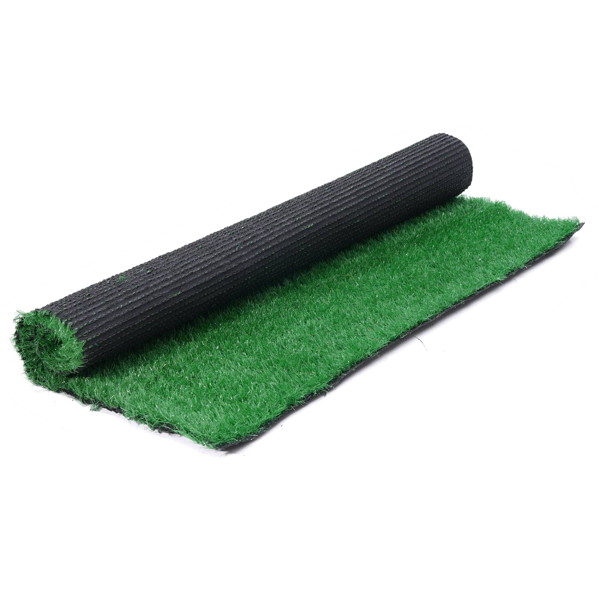 Left. Famapy - Artificial Grass Turf Rug Indoor Outdoor Large Fake Lawn Carpet for Balcony Patio Garden Pet-Friendly - Dark Green.