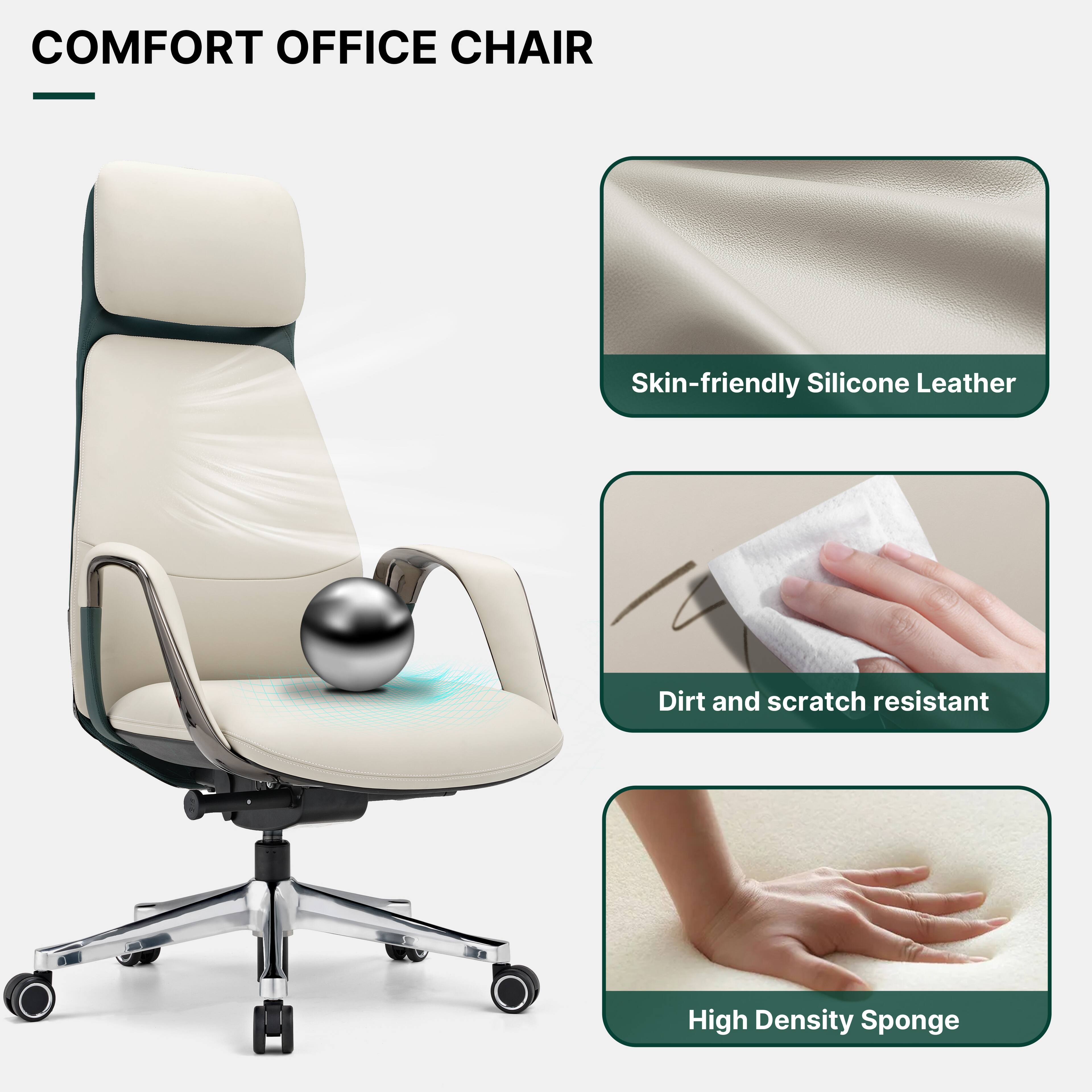 COMFORT OFFICE CHAIR

- Skin-friendly Silicone Leather
- Dirt and scratch resistant
- High Density Sponge
