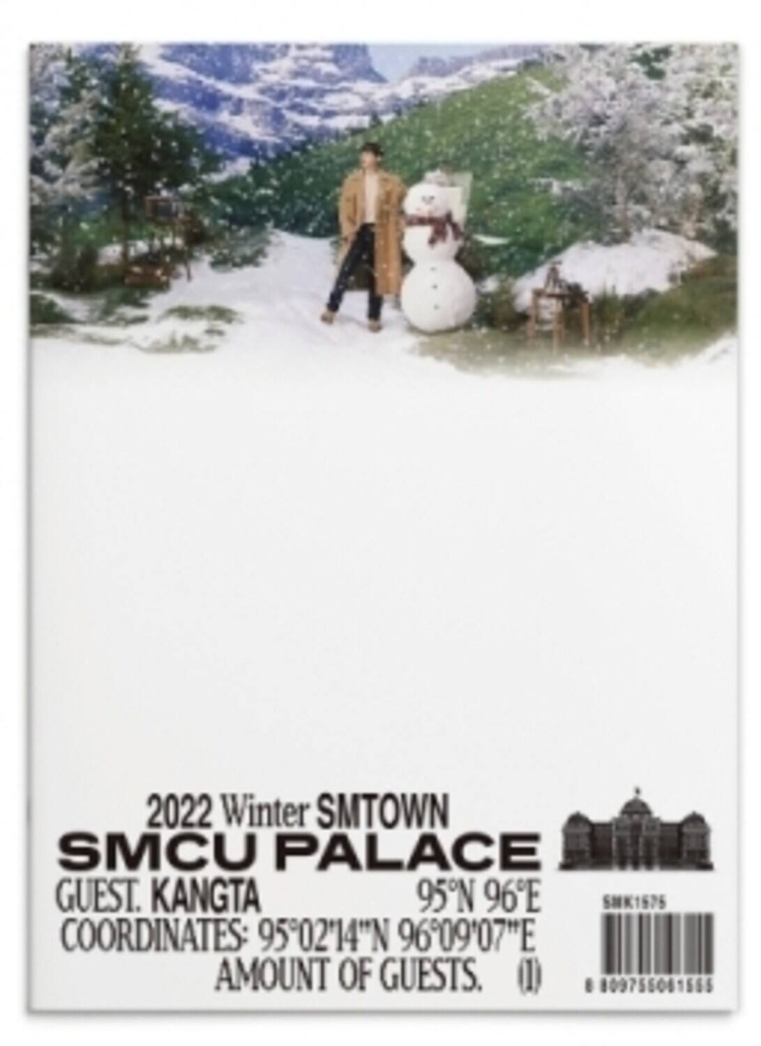 2022 Winter SMTOWN  
SMCU PALACE  
GUEST: KANGTA  
COORDINATES: 95°02'14"N 96°09'07"E  
AMOUNT OF GUESTS: (I)  

95N 96E  
SMK1575  
8 809756081566