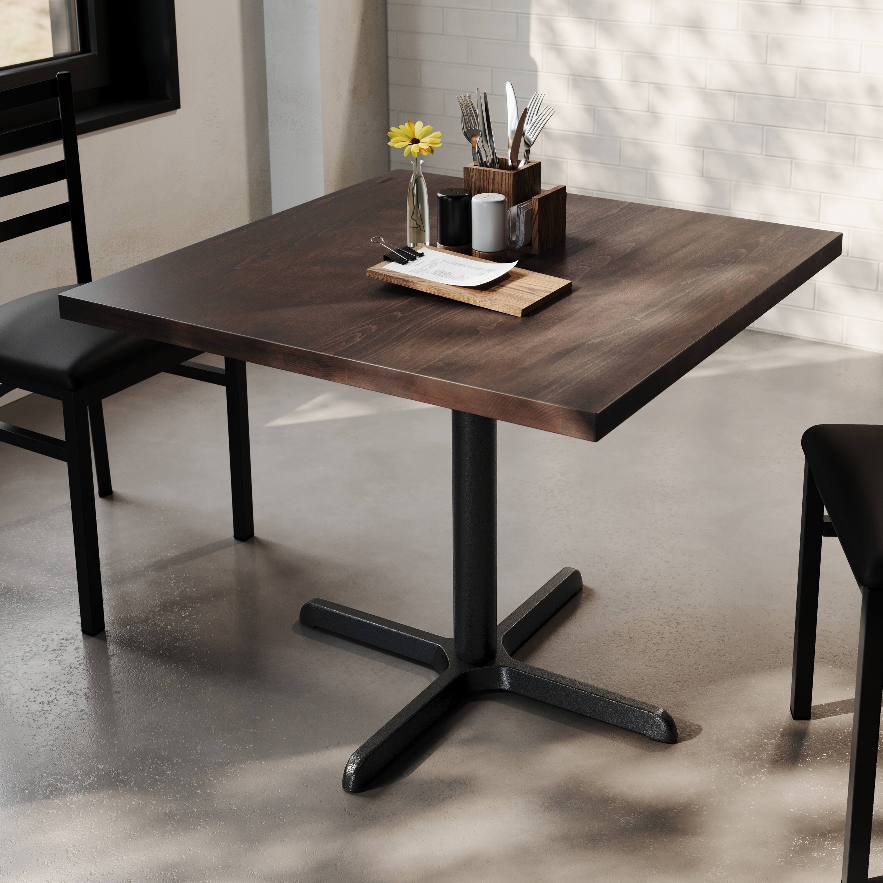 Alt View 2. Flash Furniture - Bennett 36" Square Solid Wood Commercial Indoor Tabletop in Dark Brown with 30" x 30" Dining Height Rust-Resistant Black - Brown.